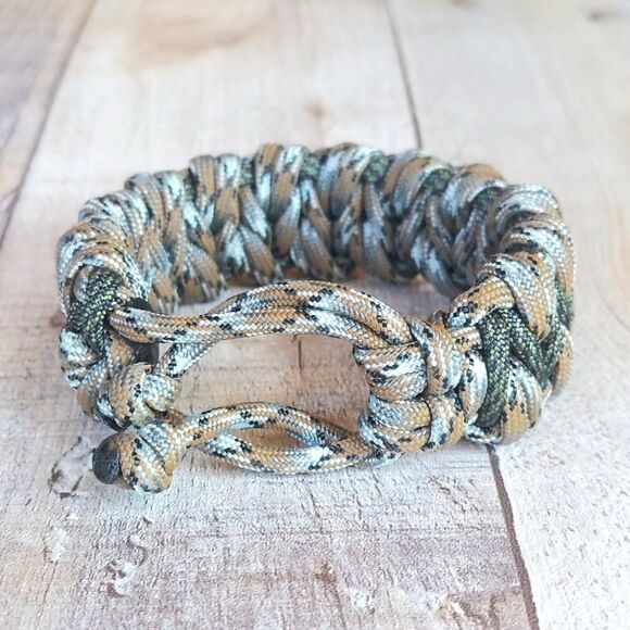 Handmade Paracord Bracelet Adjustable Unisex Woodland Camo Green Brown - Picture 2 of 2